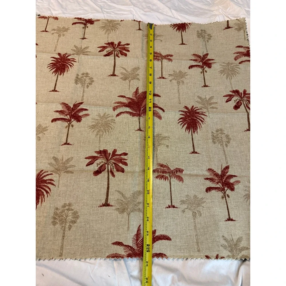 Lot of 3 Linen Fabric w/ Tropical‎ Island Palm Trees blue red 25